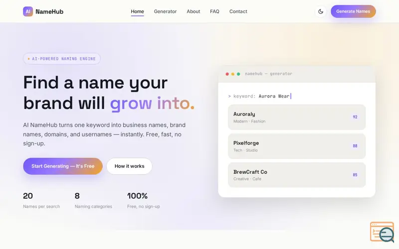 Screenshot of NameHub