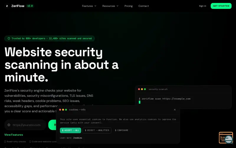 Screenshot of ZeriFlow, a launch using IndexNow