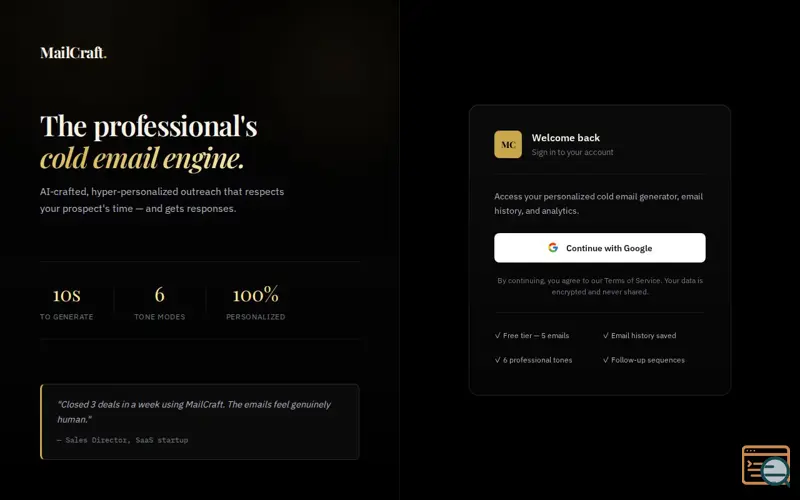 Screenshot of MailCraft — Blackout Cold Email Studio