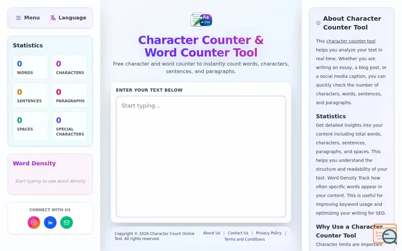 Screenshot of Character Counter Online Tool