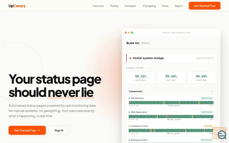 Screenshot of UpCanary