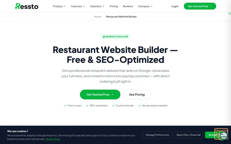 Screenshot of  Restaurant Website Builder