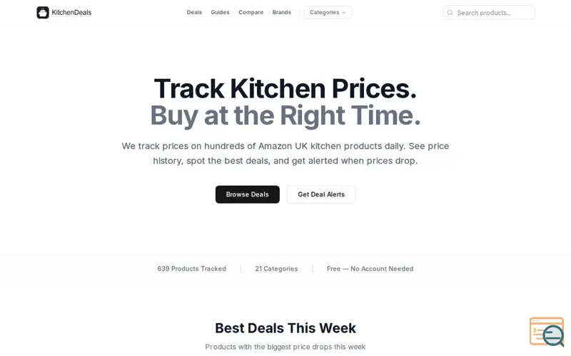 Screenshot of KitchenDeals UK, a launch using Amazon Affiliate Links