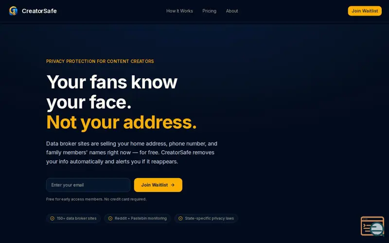 Screenshot of CreatorSafe