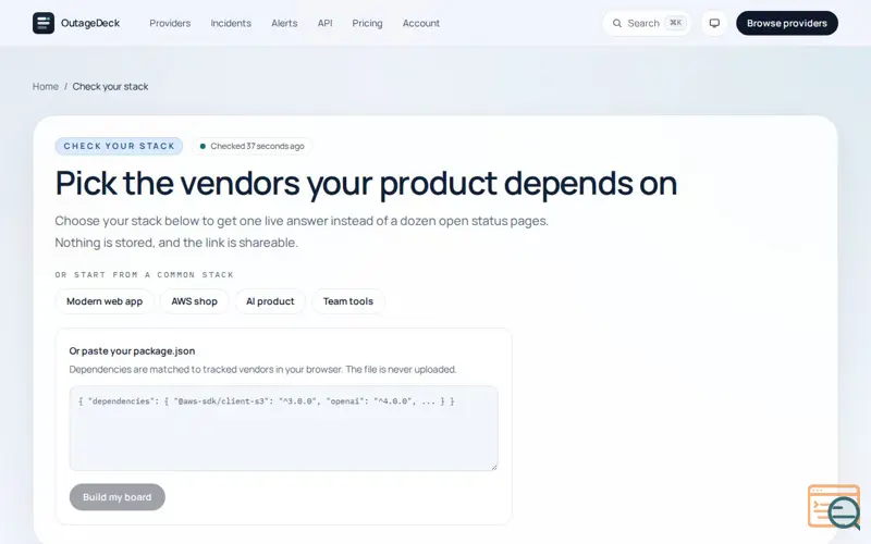 Screenshot of OutageDeck