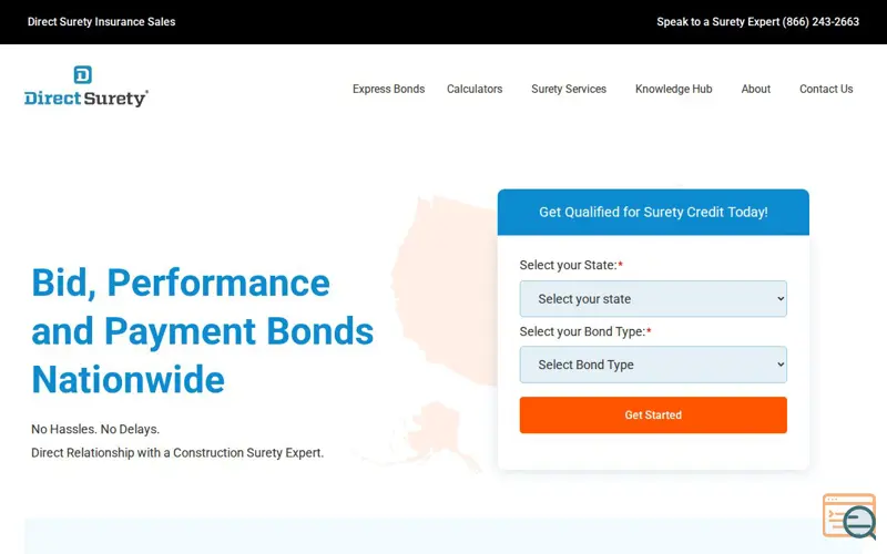 Screenshot of Direct Surety | Surety Bonds Provider