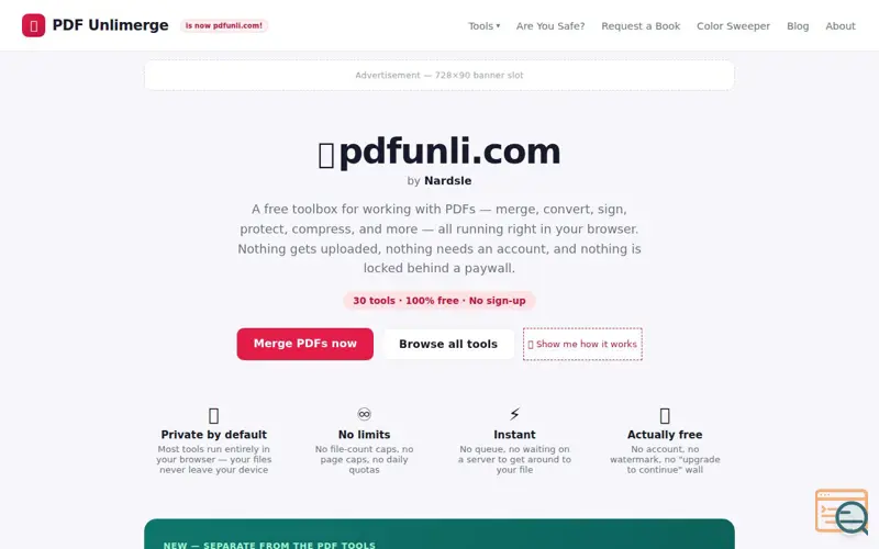 Screenshot of PDF Unlimerge — Merge Unlimited PDFs & Images, Free, a launch using Adfox
