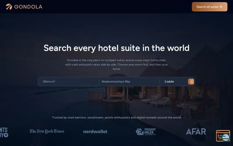 Screenshot of Gondola, a launch using Travelport