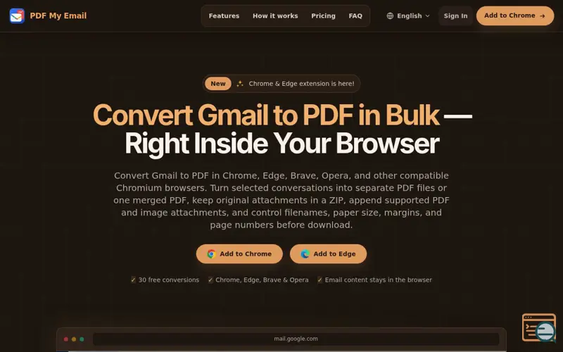 Screenshot of PDF My Email