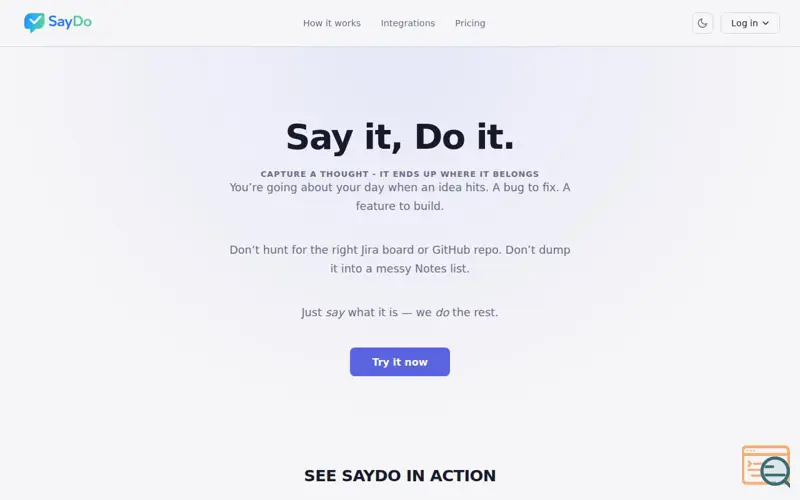Screenshot of SayDo, a launch using DreamHost Email