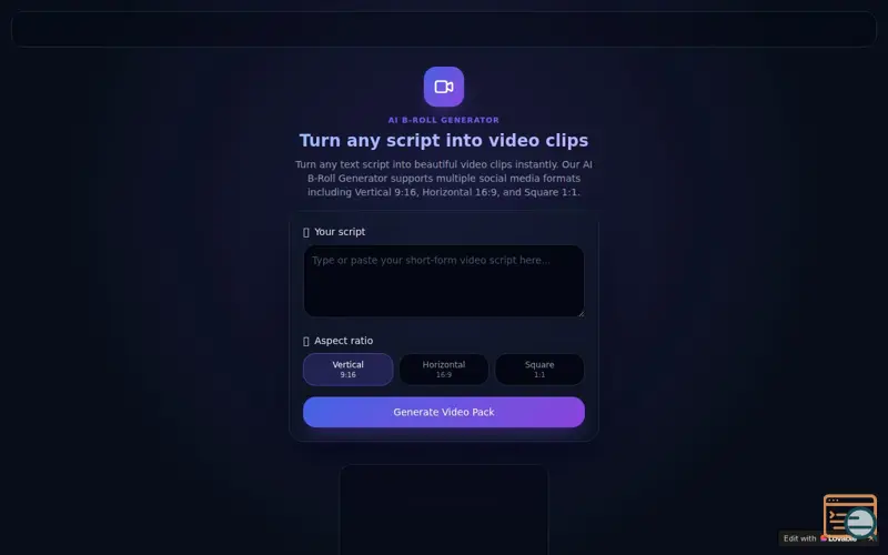 Screenshot of Script to Video Clips Generator