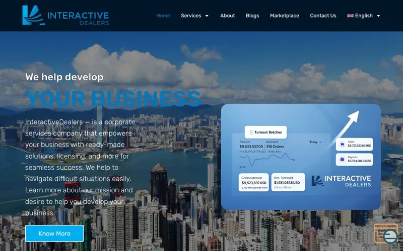 Screenshot of Interactive Dealers, a launch using Blocksy