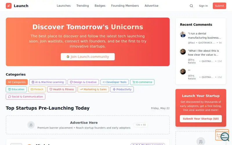 Screenshot of Launch Community