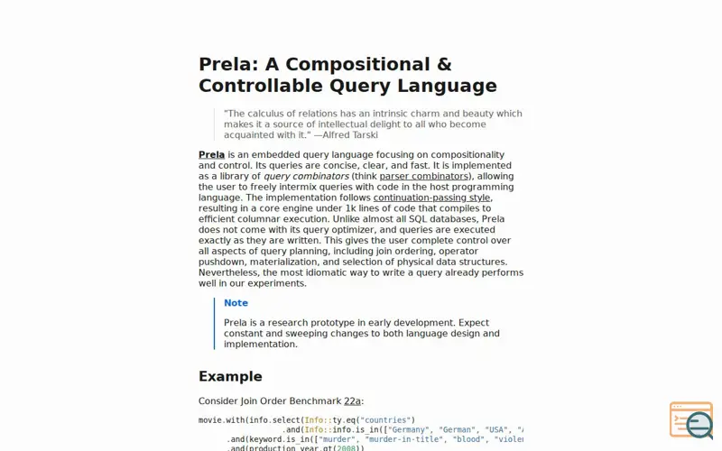 Screenshot of Prela
