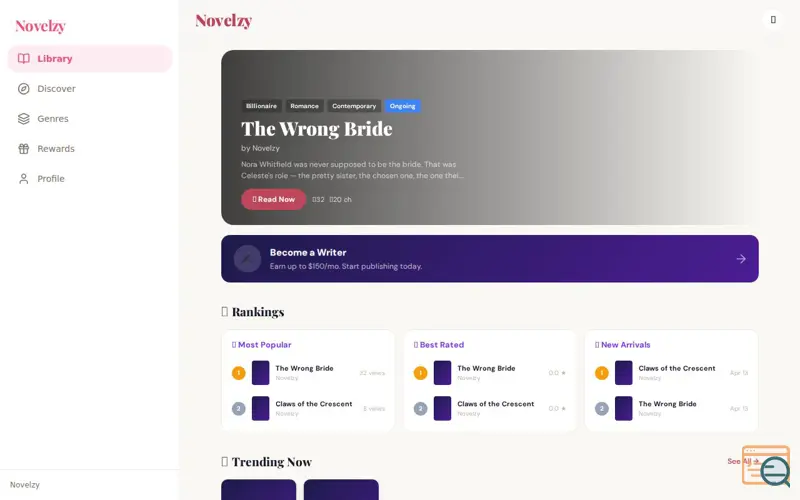 Screenshot of Novelzy
