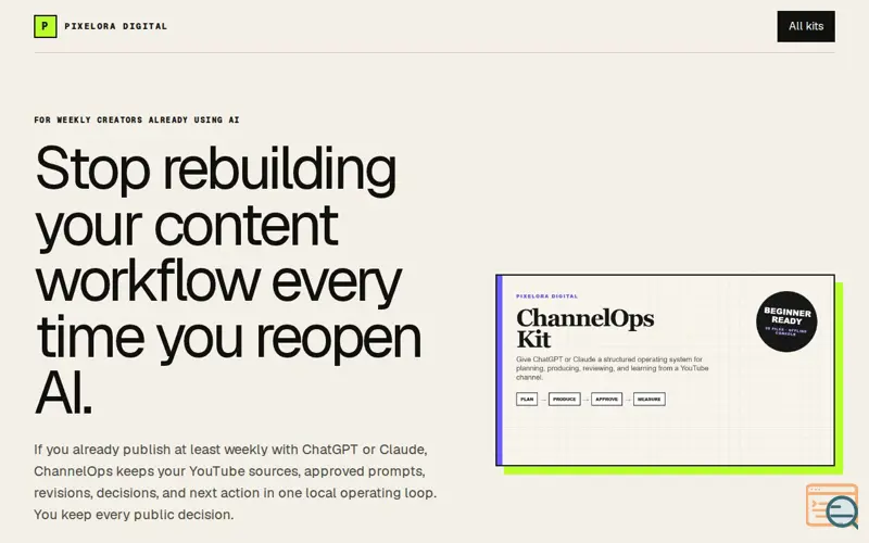 Screenshot of Pixelora ChannelOps