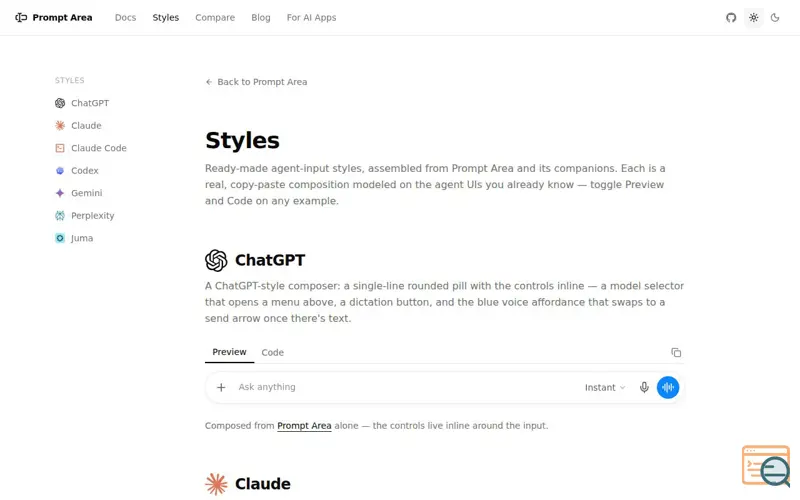 Screenshot of Prompt-area