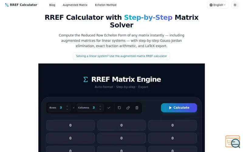 Screenshot of RREF Calculator