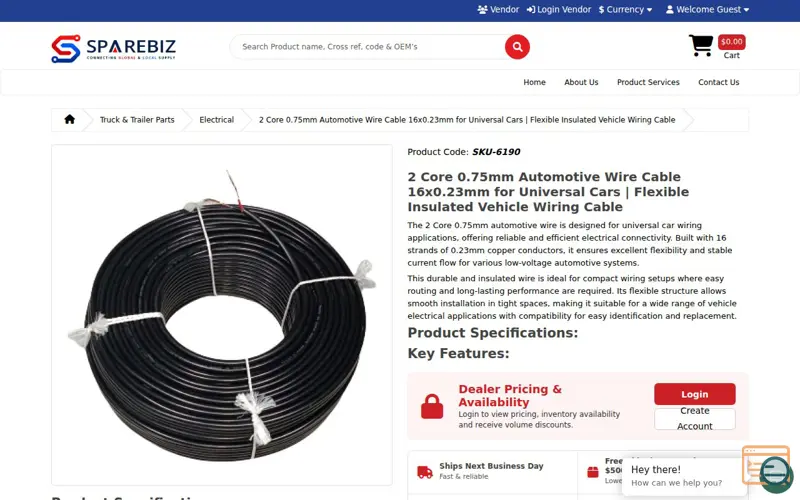 Screenshot of 2 Core 0.75mm Automotive Wire Cable