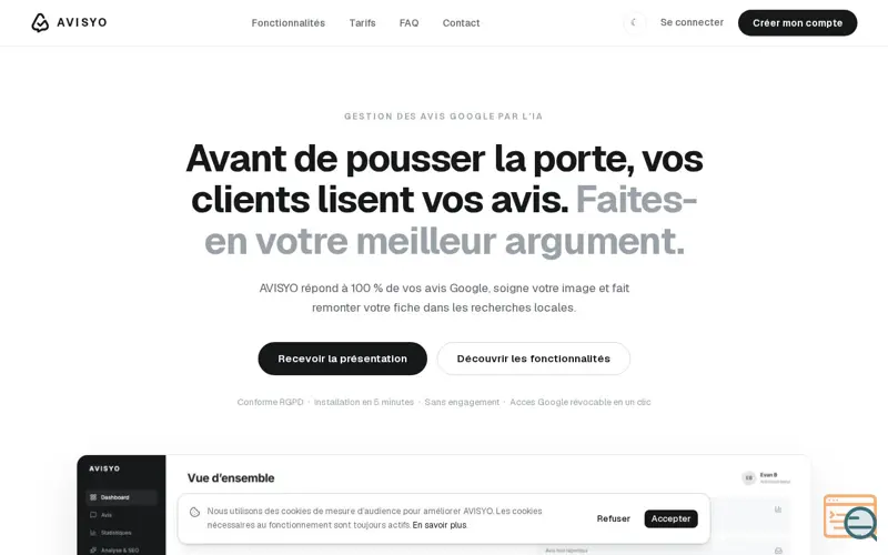 Screenshot of AVISYO — Vos avis Google gérés par l’IA