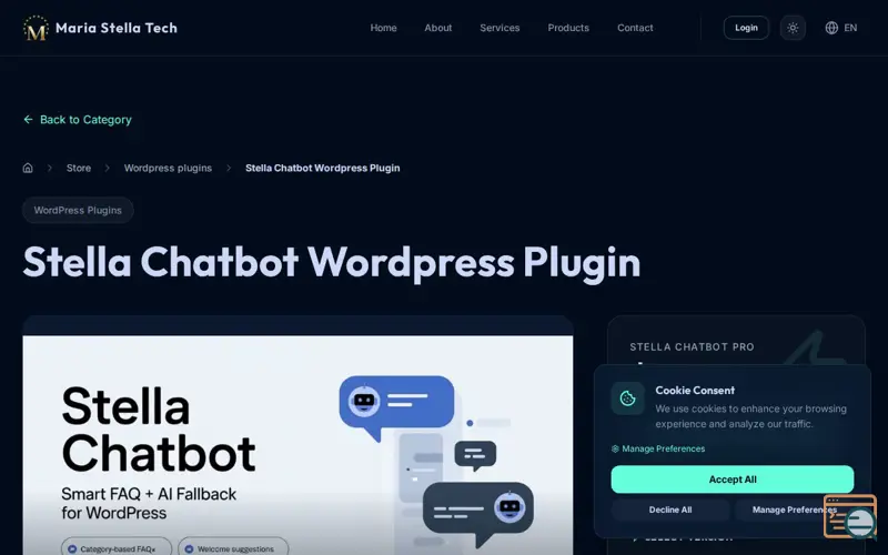 Screenshot of Stella Chatbot Wordpress Plugin