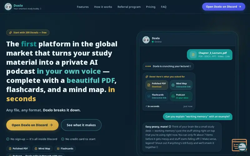 Screenshot of Doxlo AI — Your smartest study buddy. 🚀