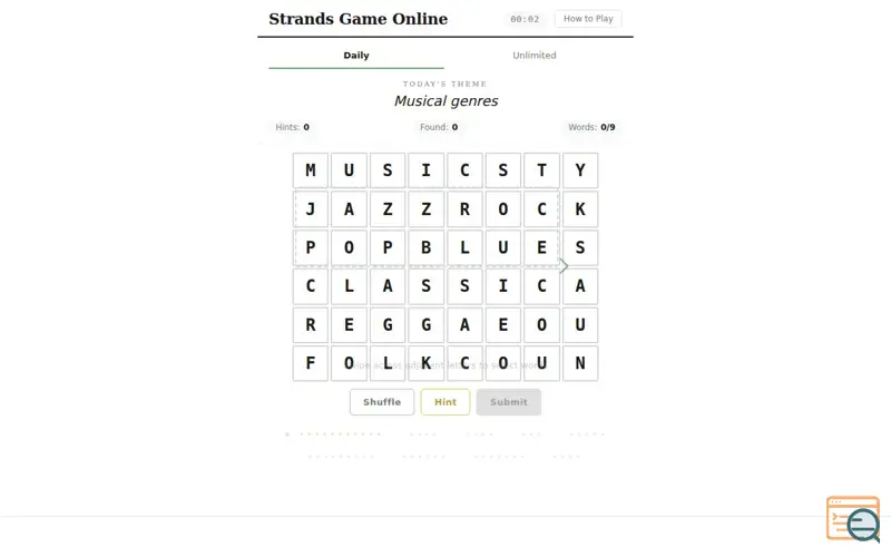 Screenshot of Strands Game Online