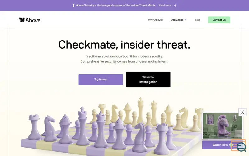 Screenshot of Above Security, a launch using Swan