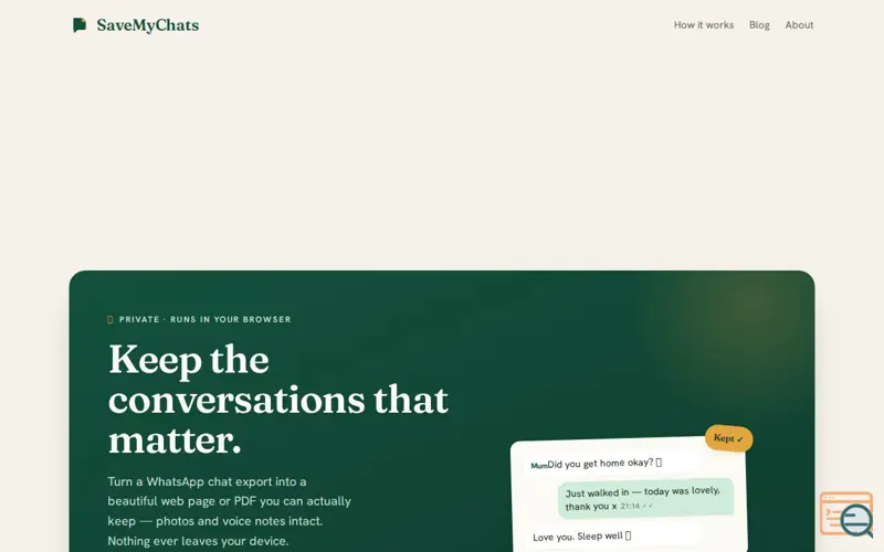 Screenshot of SaveMyChats