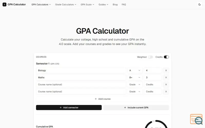 Screenshot of GPA Calculator