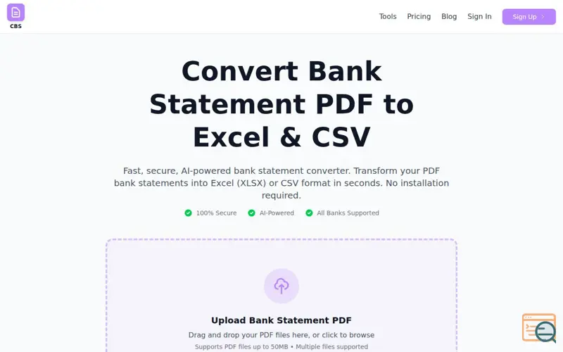 Screenshot of Convert Bank Statement