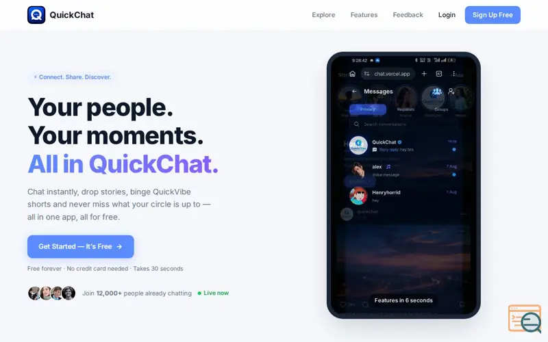 Screenshot of QuickChat — Chat, Share & Discover