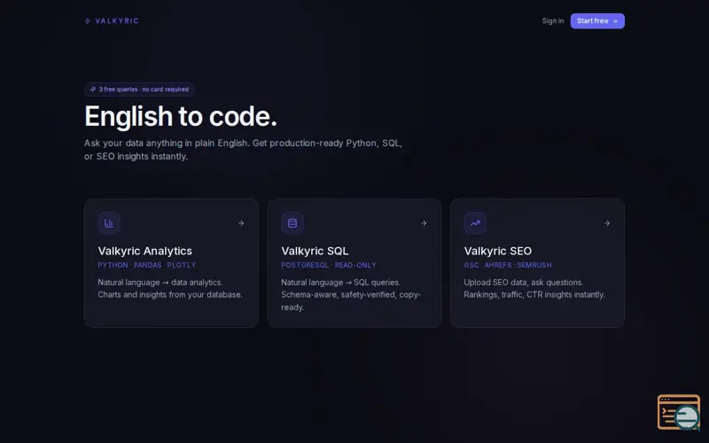 Screenshot of Valkyric — English to Code