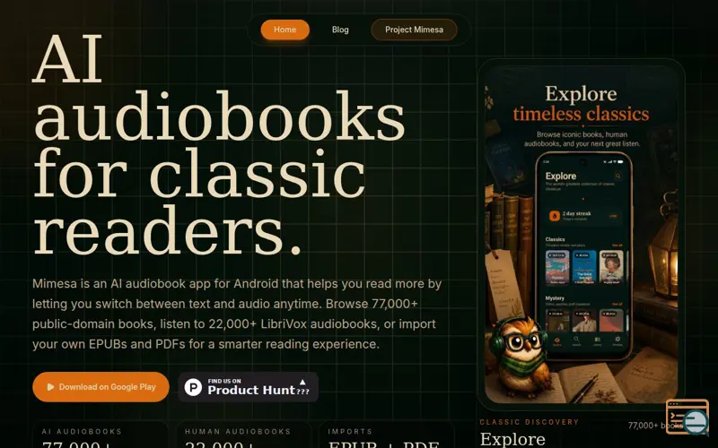 Screenshot of Mimesa AI - Audiobooks & Reader