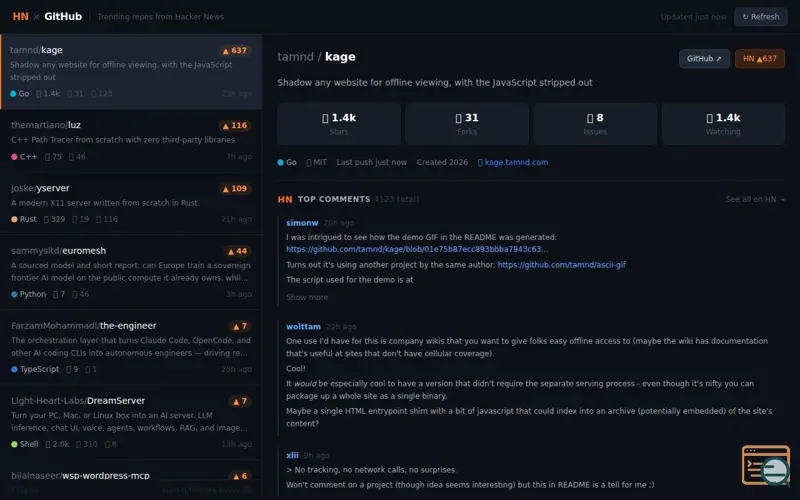 Screenshot of Hn-github-reader