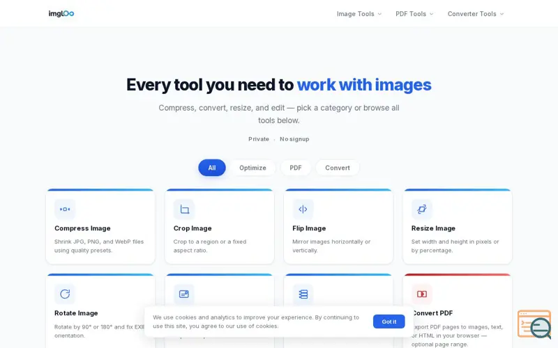 Screenshot of Imgloo - suite of image tools 