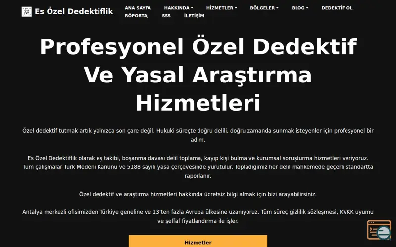 Screenshot of Es Özel Dedektif Hizmeti, a launch using Optimole