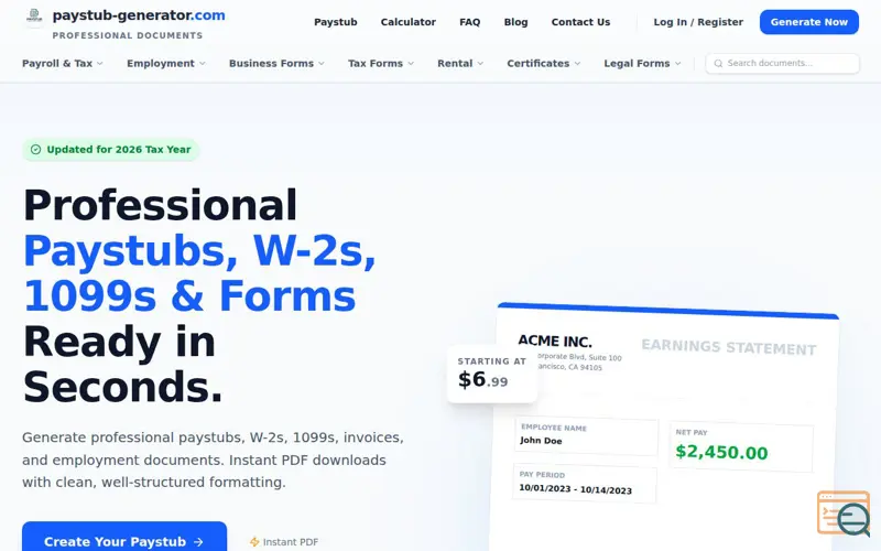 Screenshot of Paystub Generator