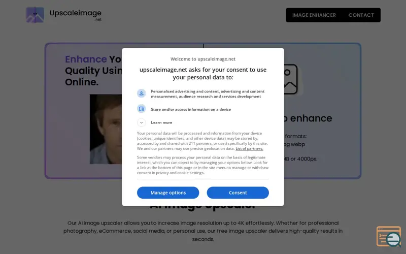 Screenshot of upscaleimage.net