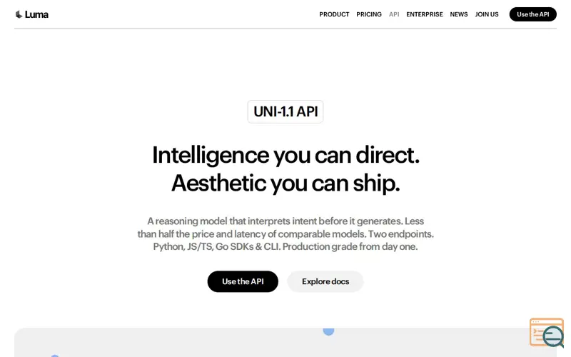 Screenshot of Luma Uni 1.1 API , a launch using Claydar