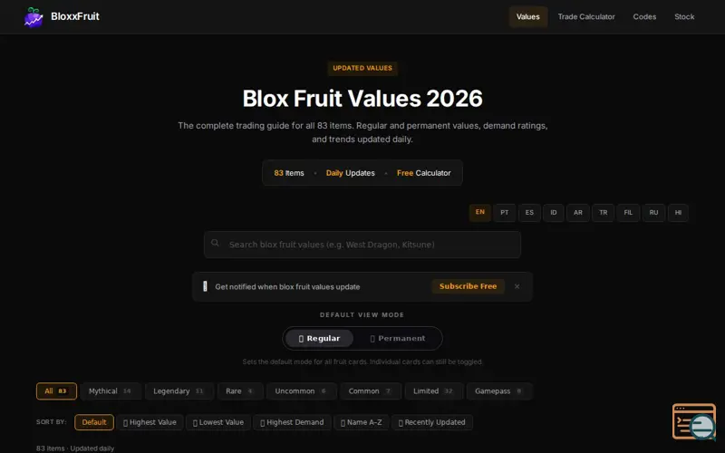 Screenshot of Blox Fruit Values