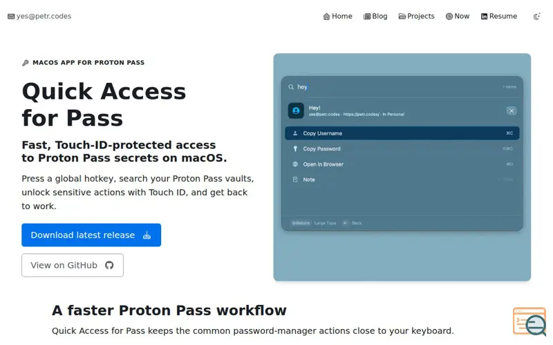 Screenshot of Quick Access for Pass