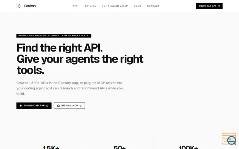 Screenshot of Reqistry - Find the right API.