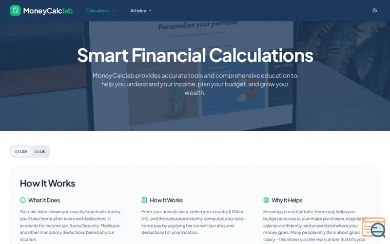 Screenshot of MoneyCalcLab