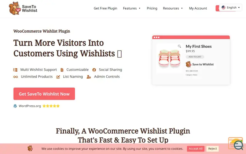Screenshot of SaveTo Wishlist, a launch using particles.js