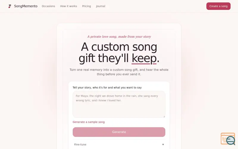 Screenshot of SongMemento | Love, in a song.