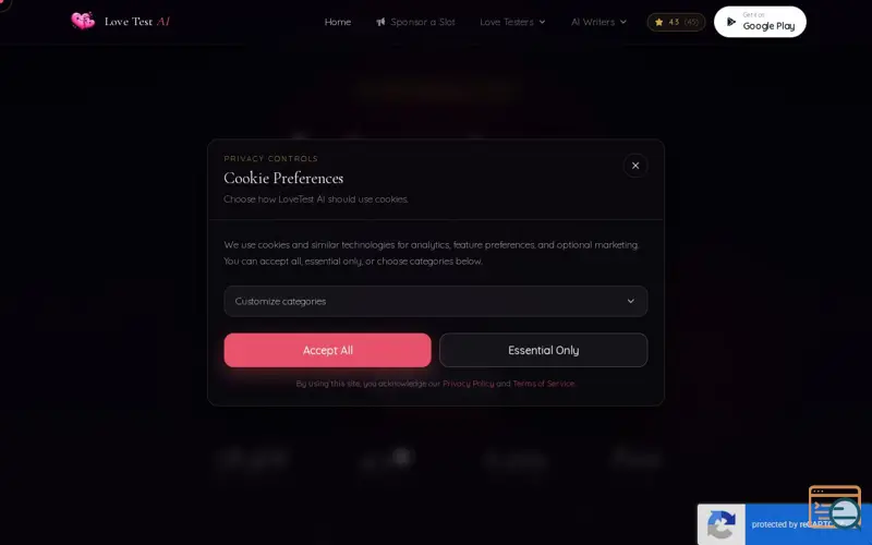 Screenshot of LoveTestAI