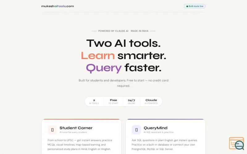 Screenshot of Mukesh AI Tools-Student-Corner&QueryMind