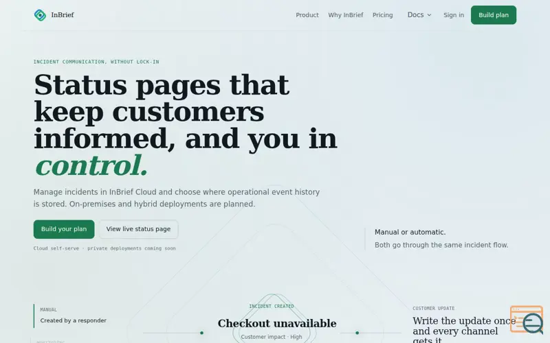 Screenshot of InBrief 1.0, a launch using Facebook Domain Verification