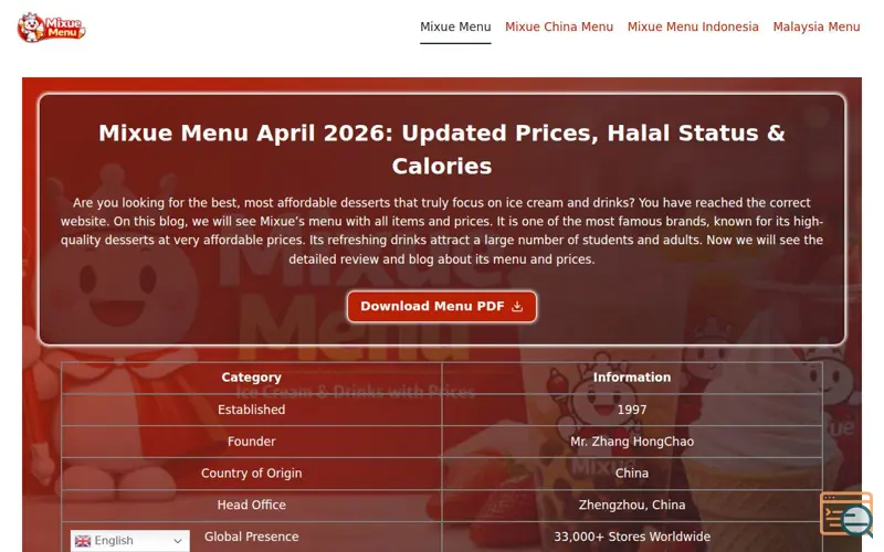 Screenshot of Mixue Menu 
